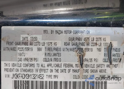 2021 Mazda Cx-5 Grand Touring from USA, damaged, VIN JM3KFADM3M1321452